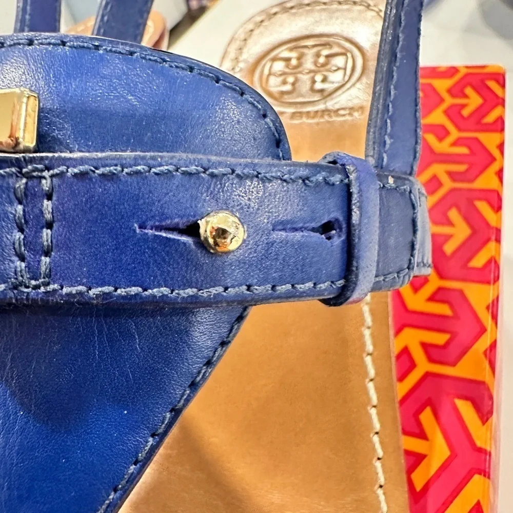 Tory Burch Royal Blue Casey Leather Sandals (Size 8)